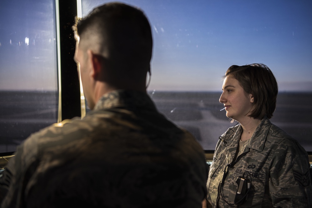 Vance air traffic controllers monitor the skies