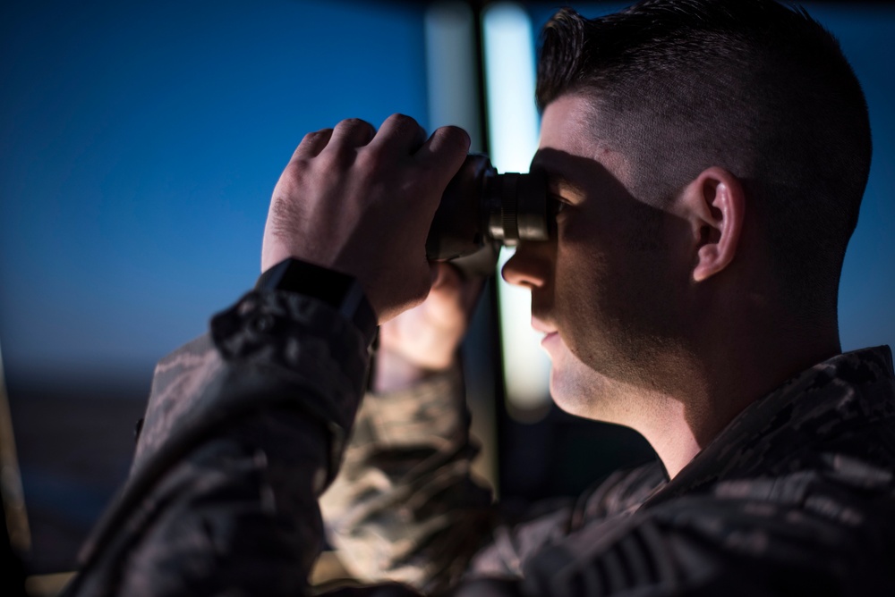 Vance air traffic controllers monitor the skies