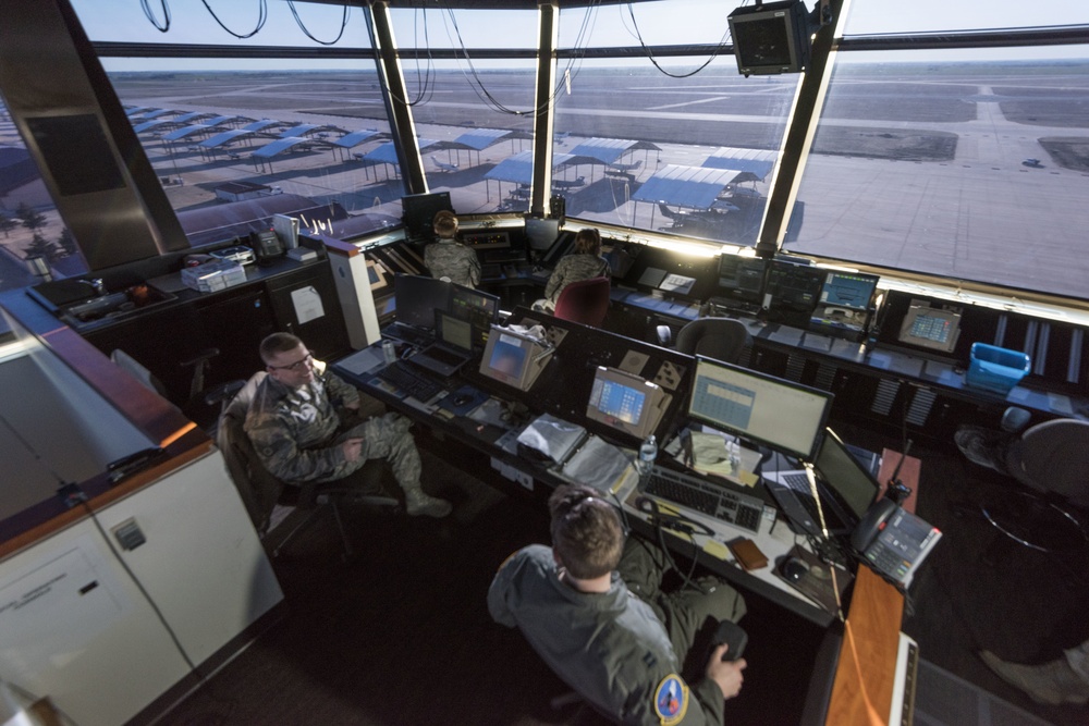 Vance air traffic controllers monitor the skies