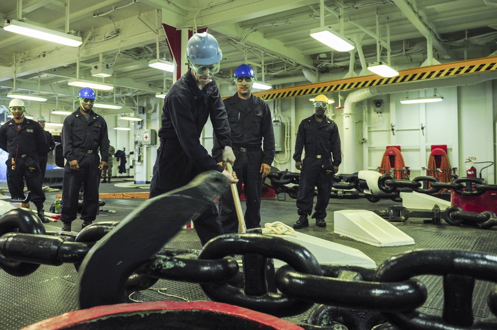 USS America Sailor detaches pelican hook
