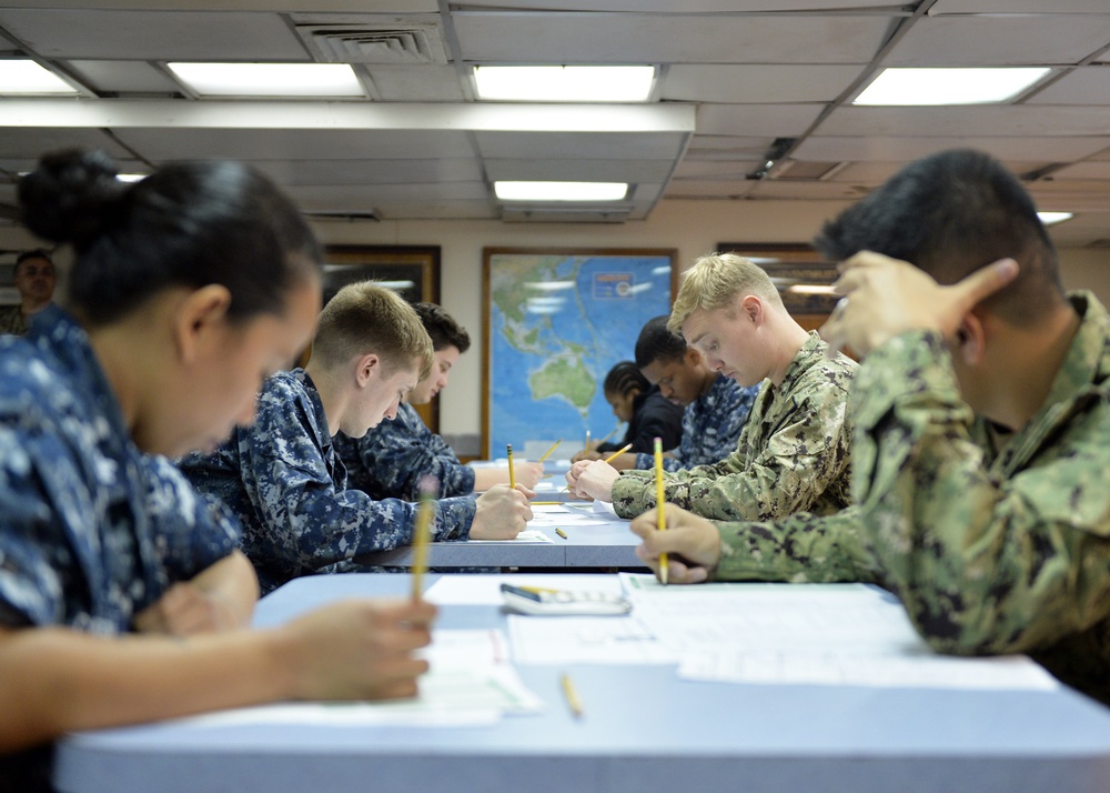 Sailors taking the E6 Advancement Exam