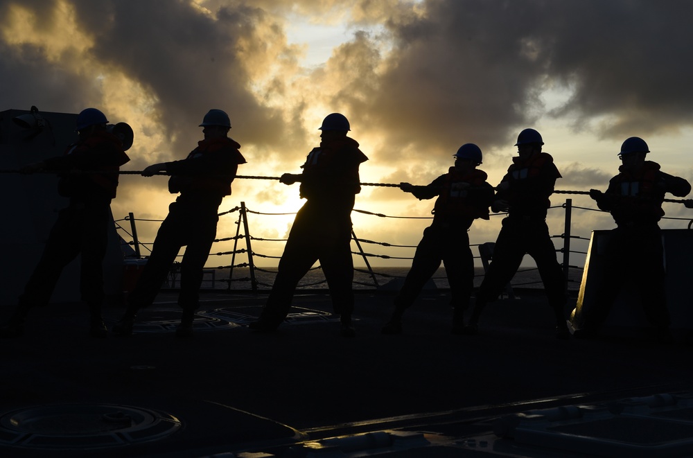 USS Mustin conducts replenishment-at-sea (RAS) with USNS Rappahannock