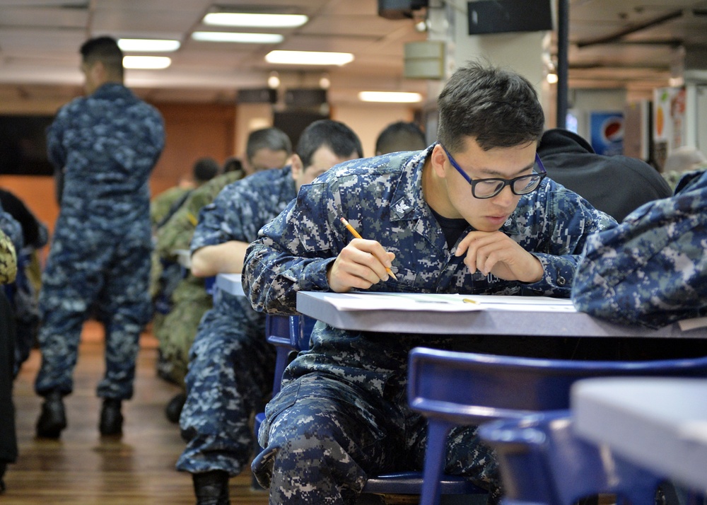 Sailors taking the E6 Advancement Exam