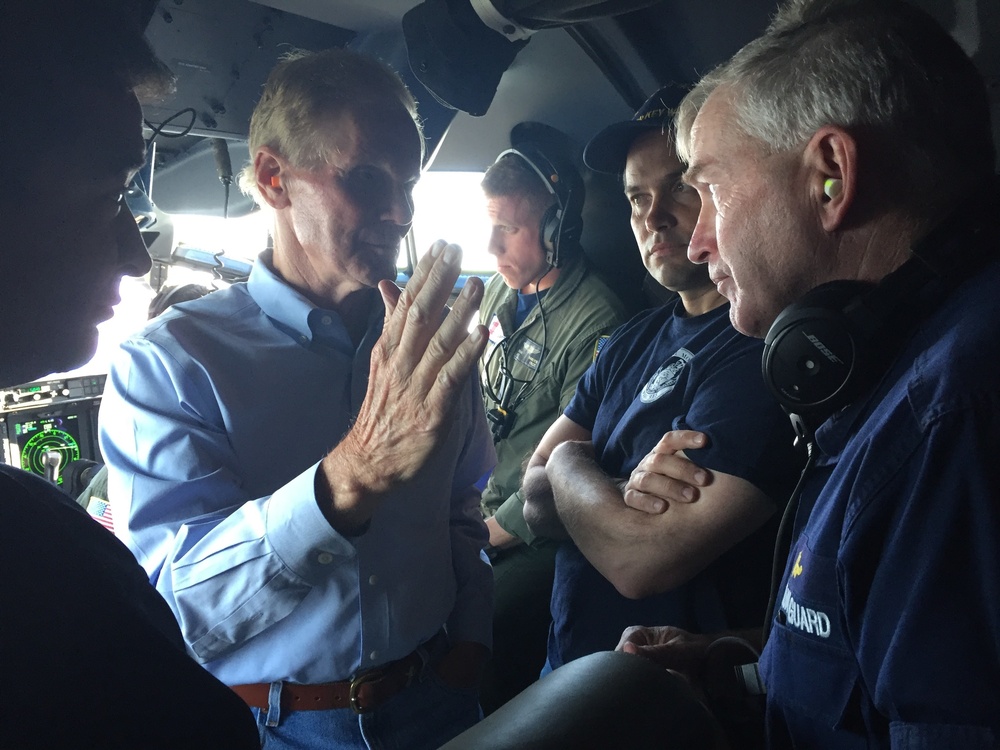 Rear Adm. Peter Brown and Senators Nelson and Rubio conduct overflight of storm damage following Irma