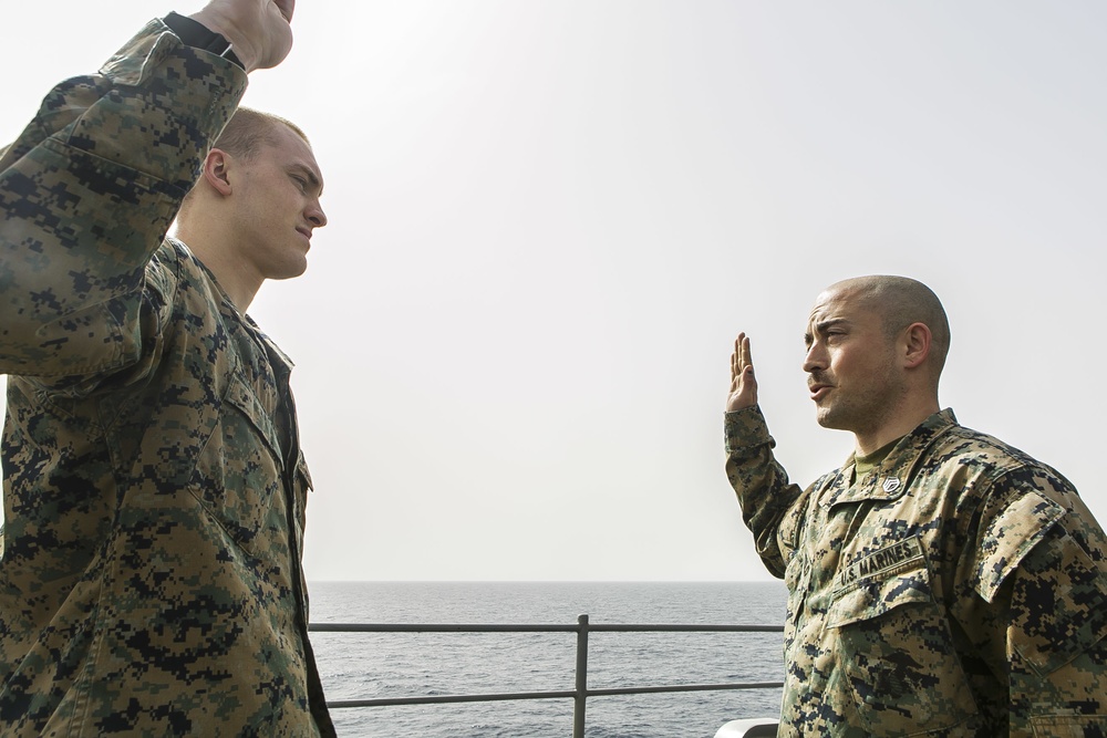 Fox Company Staff Noncommissioned Officer Reenlists at Sea