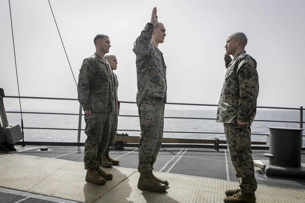 Fox Company Staff Noncommissioned Officer Reenlists at Sea