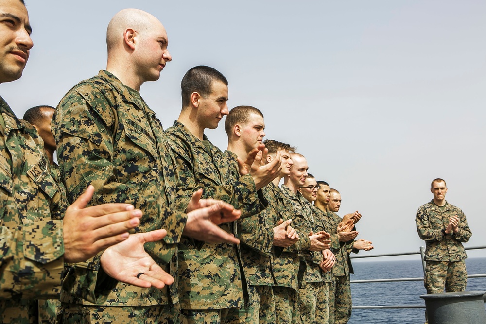 Fox Company Staff Noncommissioned Officer Reenlists at Sea