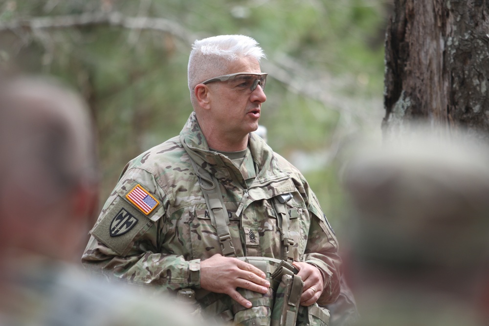 U.S. Army Reserve Command Sgt. Maj. Lawrence Arnold speaks to Soldiers