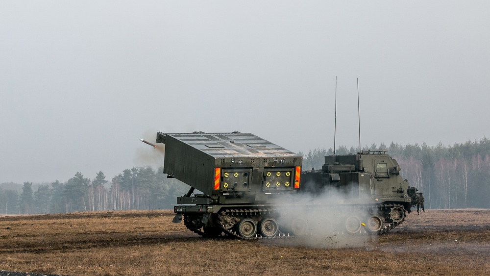 British Soldiers Fire MLRS during Dynamic Front 18