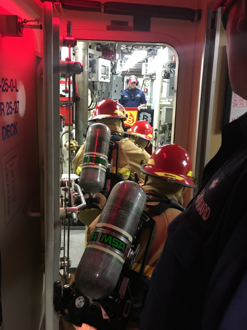 Coast Guard Cutter Donald Horsley conducts fire fighting training to prepare for operations