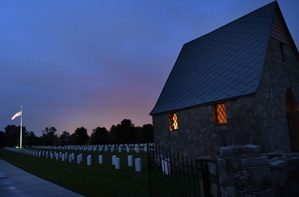 The Fort Knox Post Cemetery during a predawn morning in October