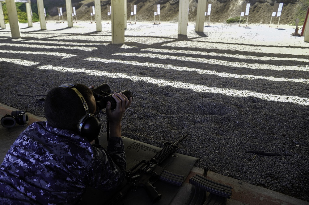 USS San Diego (LPD 22) Sailor Checks Targets