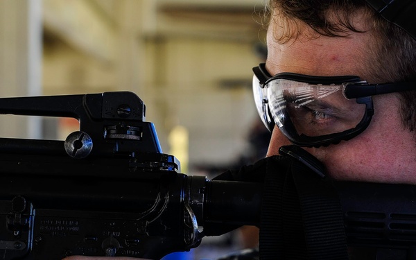 USS San Diego (LPD 22) Sailor Shoots A M4
