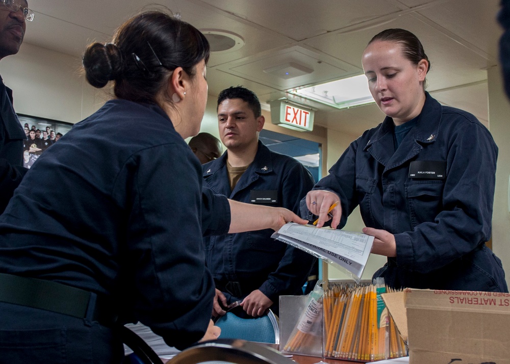 Sailors Aboard Mercy Take Advancement Exam