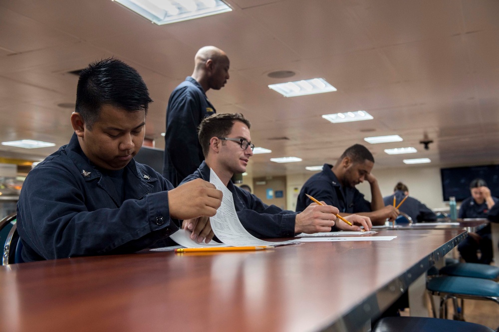 Sailors Aboard Mercy Take Advancement Exam