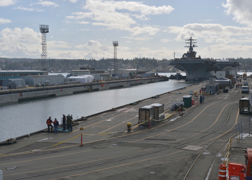 USS Nimitz Moves Into Dry Dock