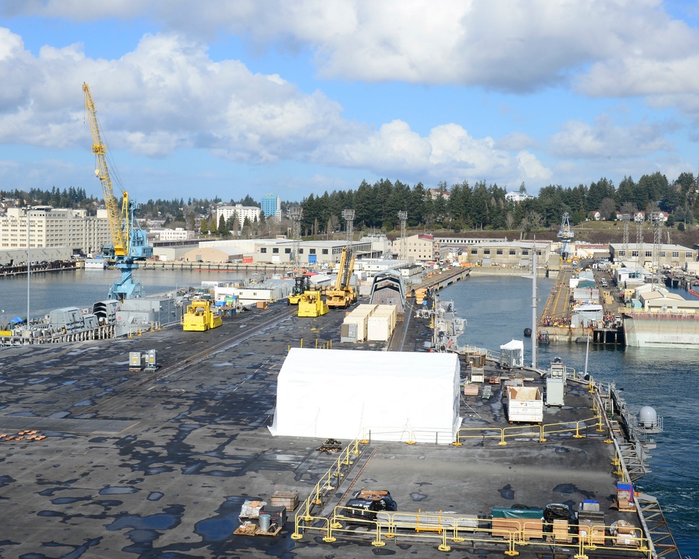 USS Nimitz Moves into Dry Dock