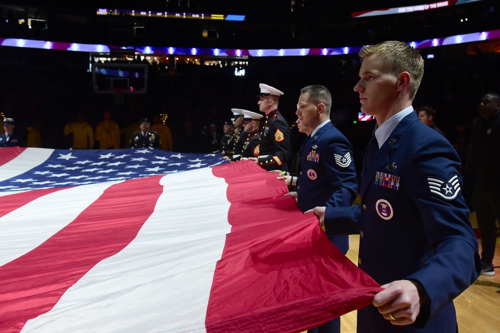 Military members honored at Denver Nuggets game