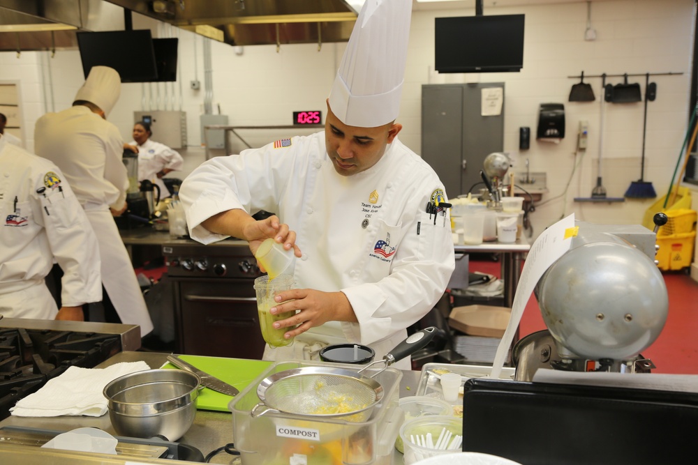 Sgt. First Class Jose Alves from the Joint Hawaii Culinary Team preps his Chef of the Year dish