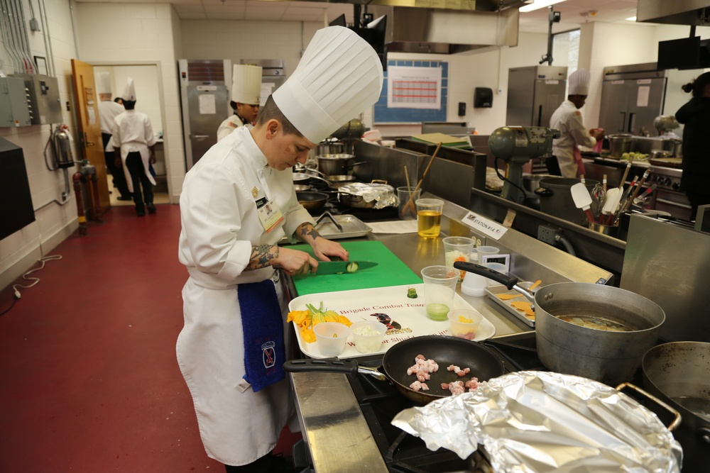 Sgt. First Class Lagena Boggs U.S. Army Fort Drum Culinary Team preps her Chef of the Year dish