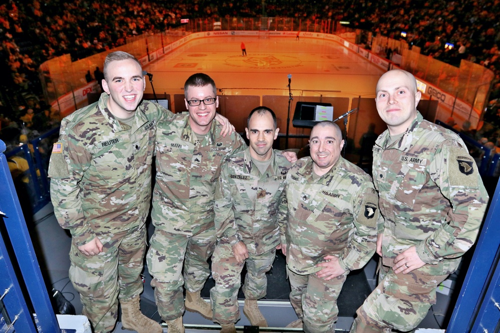 101st ABN DIV Band performs at NHL game