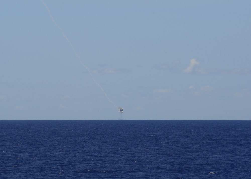 USS Mustin (DDG 89) destroys drone target with SM-2 missile during MultiSail 18