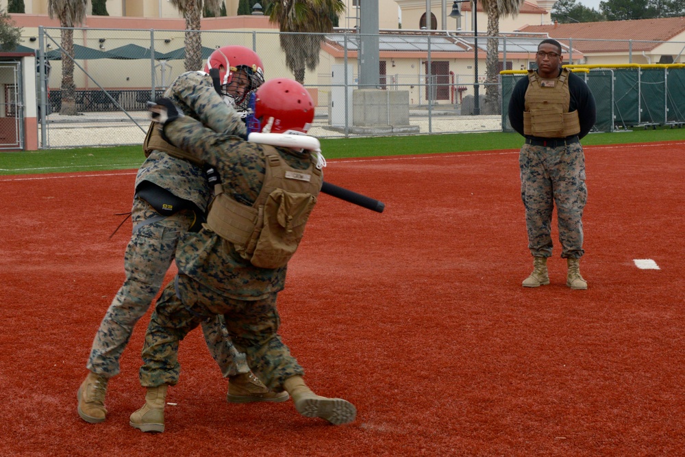 SPMAGTF-CR-AF Marines participate in a Martial Arts Instructor course
