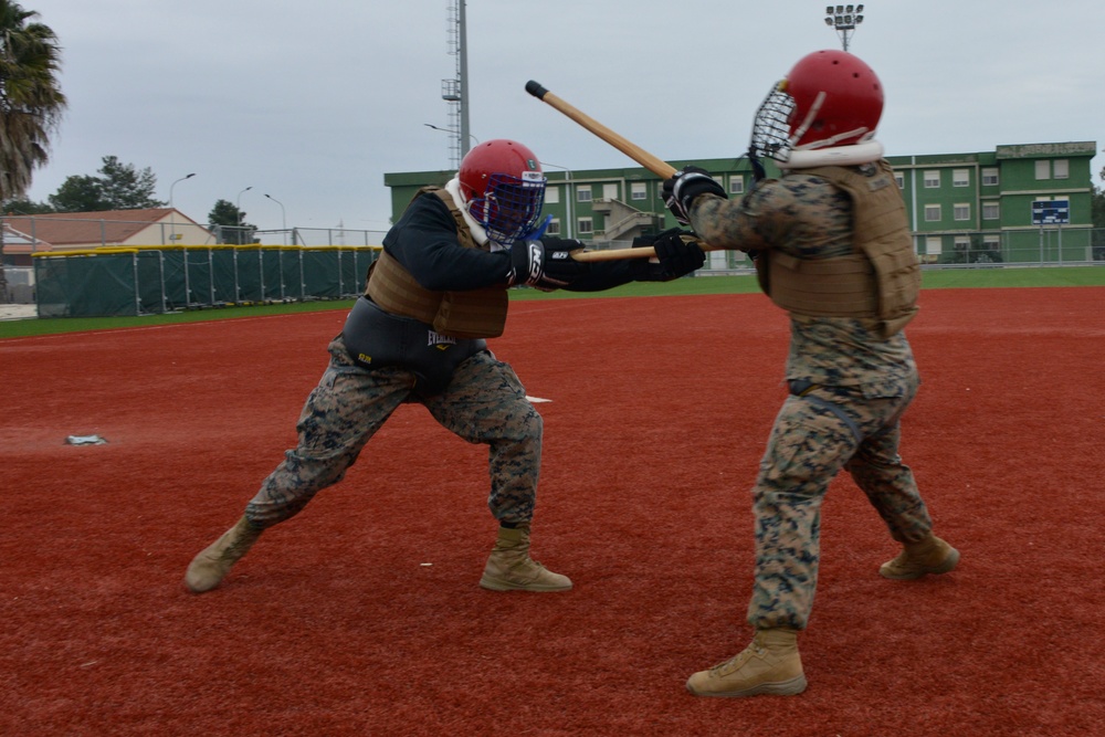 SPMAGTF-CR-AF Marines participate in a Martial Arts Instructor course