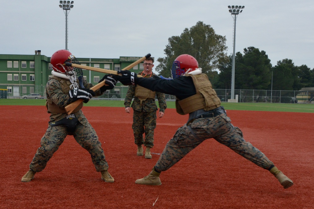 SPMAGTF-CR-AF Marines participate in a Martial Arts Instructor course