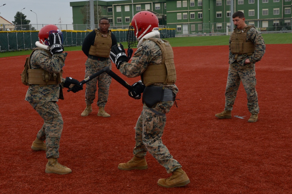 SPMAGTF-CR-AF Marines participate in a Martial Arts Instructor course