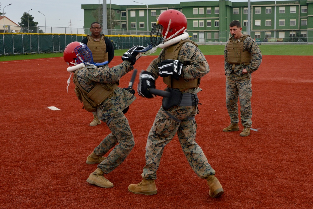 SPMAGTF-CR-AF Marines participate in a Martial Arts Instructor course