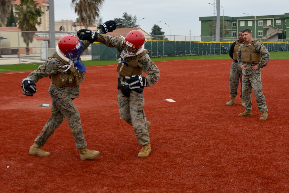SPMAGTF-CR-AF Marines participate in a Martial Arts Instructor course