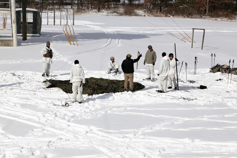 Cold-Weather Operations Course Class 18-06 students build Arctic tents during training at Fort McCoy