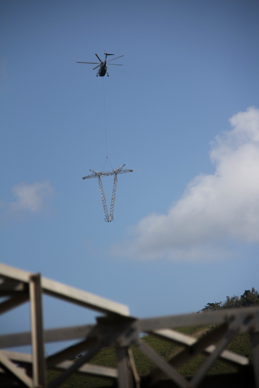 Helicopter operations at a laydown yard in Las Piedras