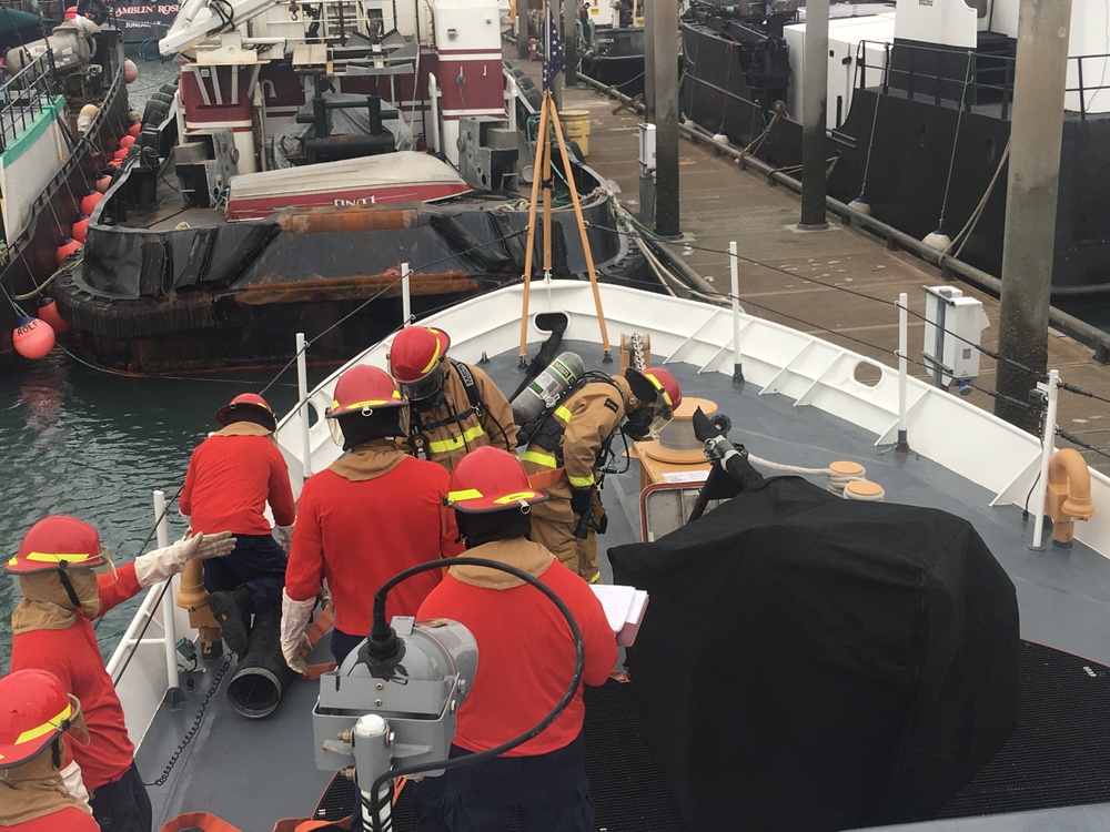 USCGC Naushon crew conduct firefighting drills