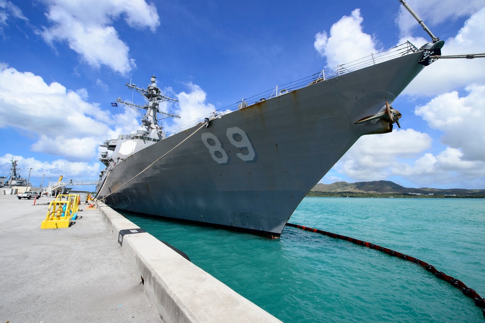 USS Mustin sits moored at Naval Base Guam after MultiSail 18