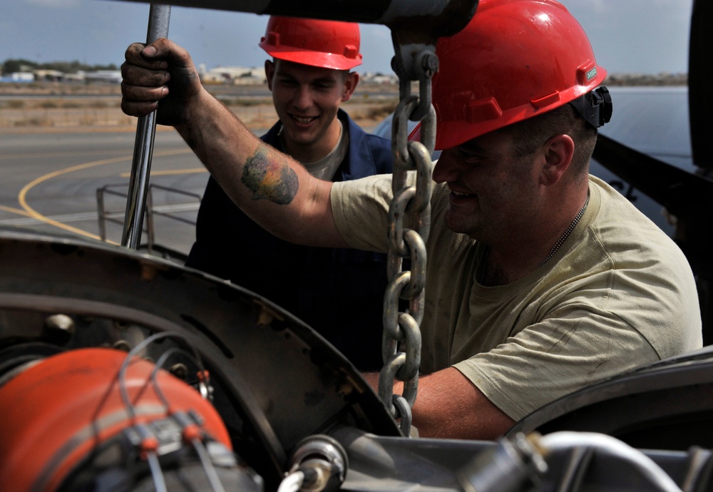 Airmen Perform Engine Swap on C-130J