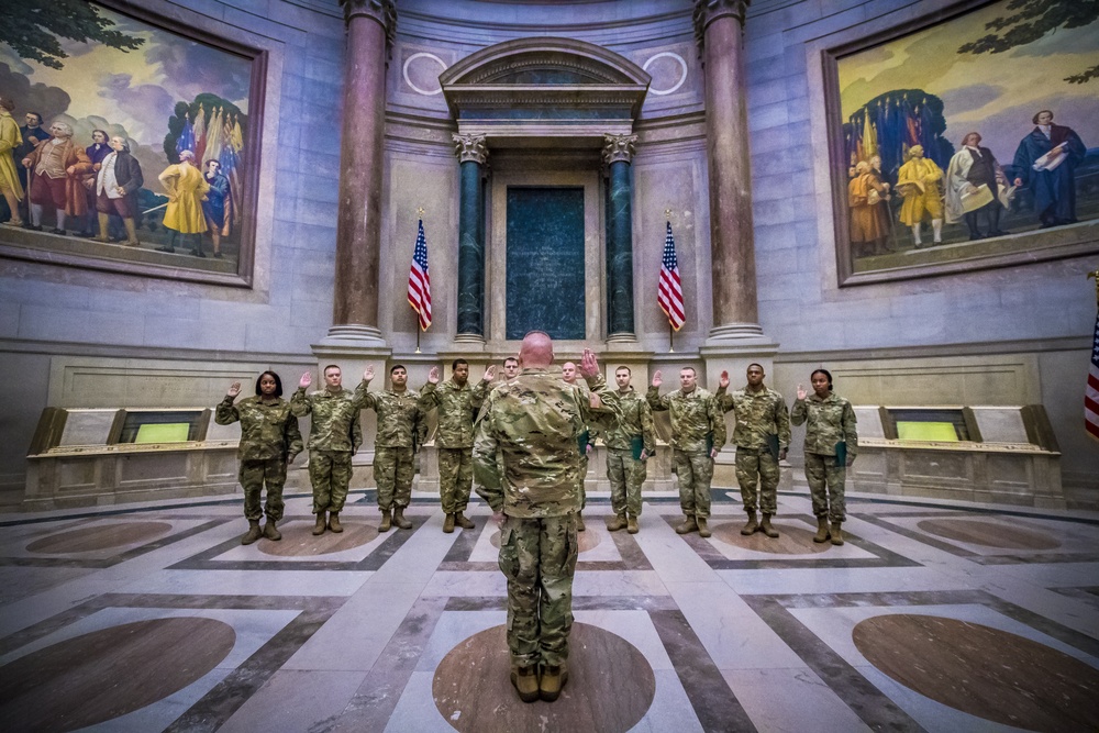 Belvoir Hospital Soldiers Take Oath of Re-enlistment at the National Archives.