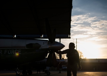 Vance pilot inspects the aircraft