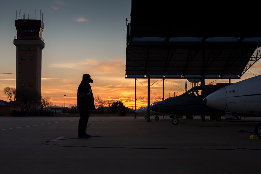 Contractor communicates with Vance pilots