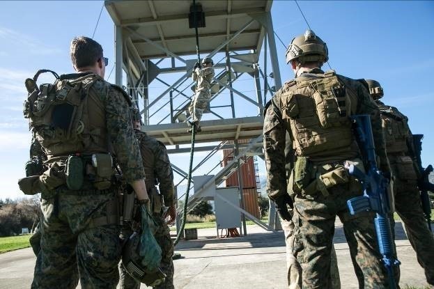 MRF, 26th MEU conduct fast rope and container inspection training at NMIOTC