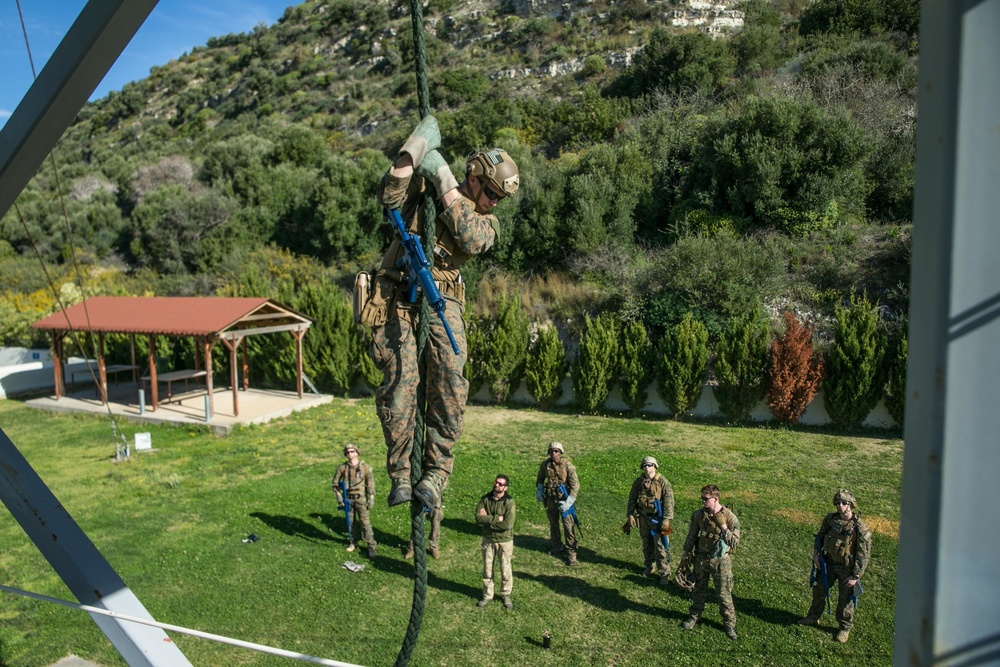 MRF, 26th MEU conduct fast rope and container inspection training at NMIOTC, Souda Bay, Greece