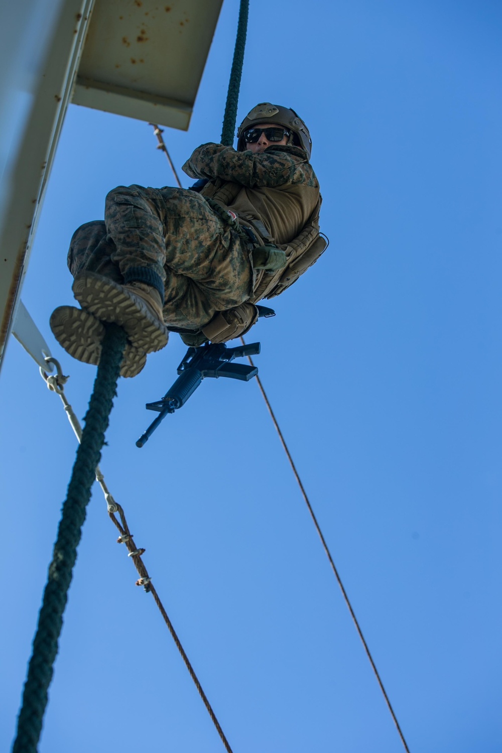 MRF, 26th MEU conduct fast rope and container inspection training at NMIOTC, Souda Bay, Greece