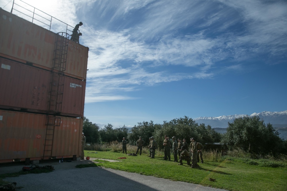 MRF, 26th MEU conduct fast rope and container inspection training at NMIOTC, Souda Bay, Greece