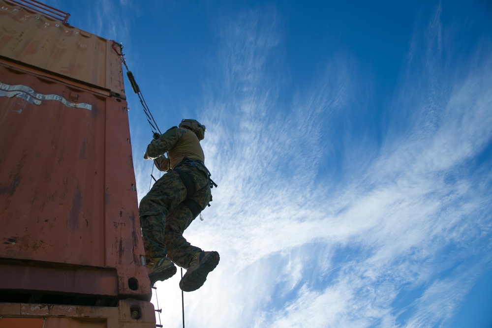 MRF, 26th MEU conduct fast rope and container inspection training at NMIOTC, Souda Bay, Greece