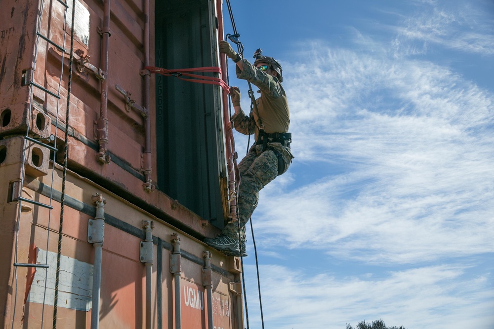 MRF, 26th MEU conduct fast rope and container inspection training at NMIOTC, Souda Bay, Greece