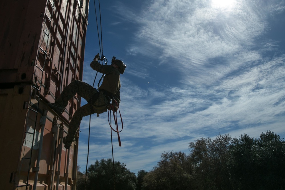 MRF, 26th MEU conduct fast rope and container inspection training at NMIOTC, Souda Bay, Greece