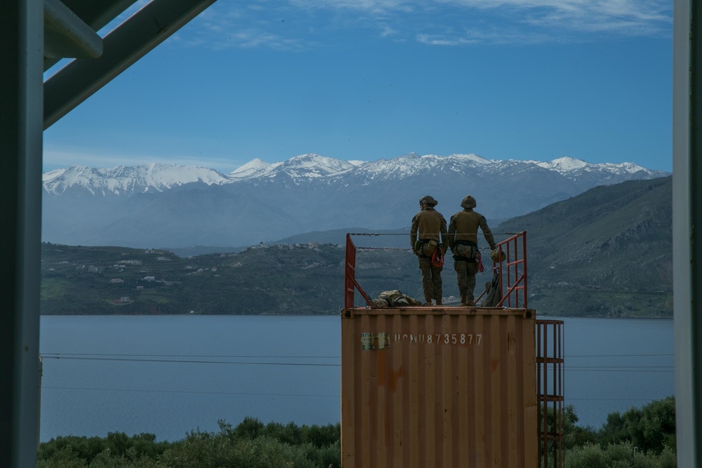 MRF, 26th MEU conduct fast rope and container inspection training at NMIOTC, Souda Bay, Greece