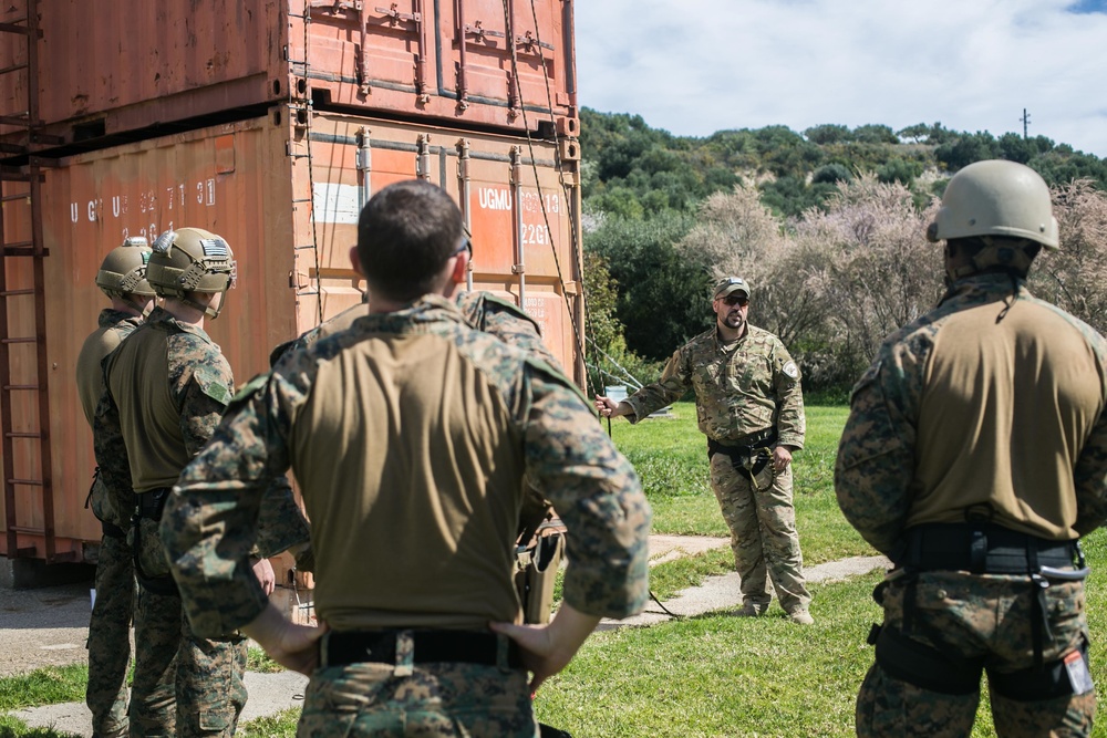 MRF, 26th MEU conduct fast rope and container inspection training at NMIOTC, Souda Bay, Greece