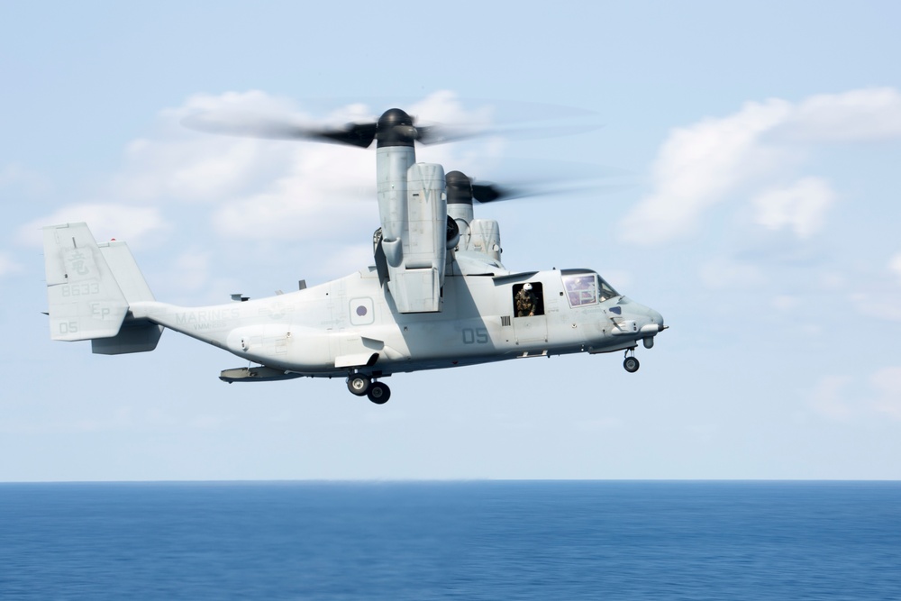 MV-22B Ospreys conduct flight operations on the USS Wasp